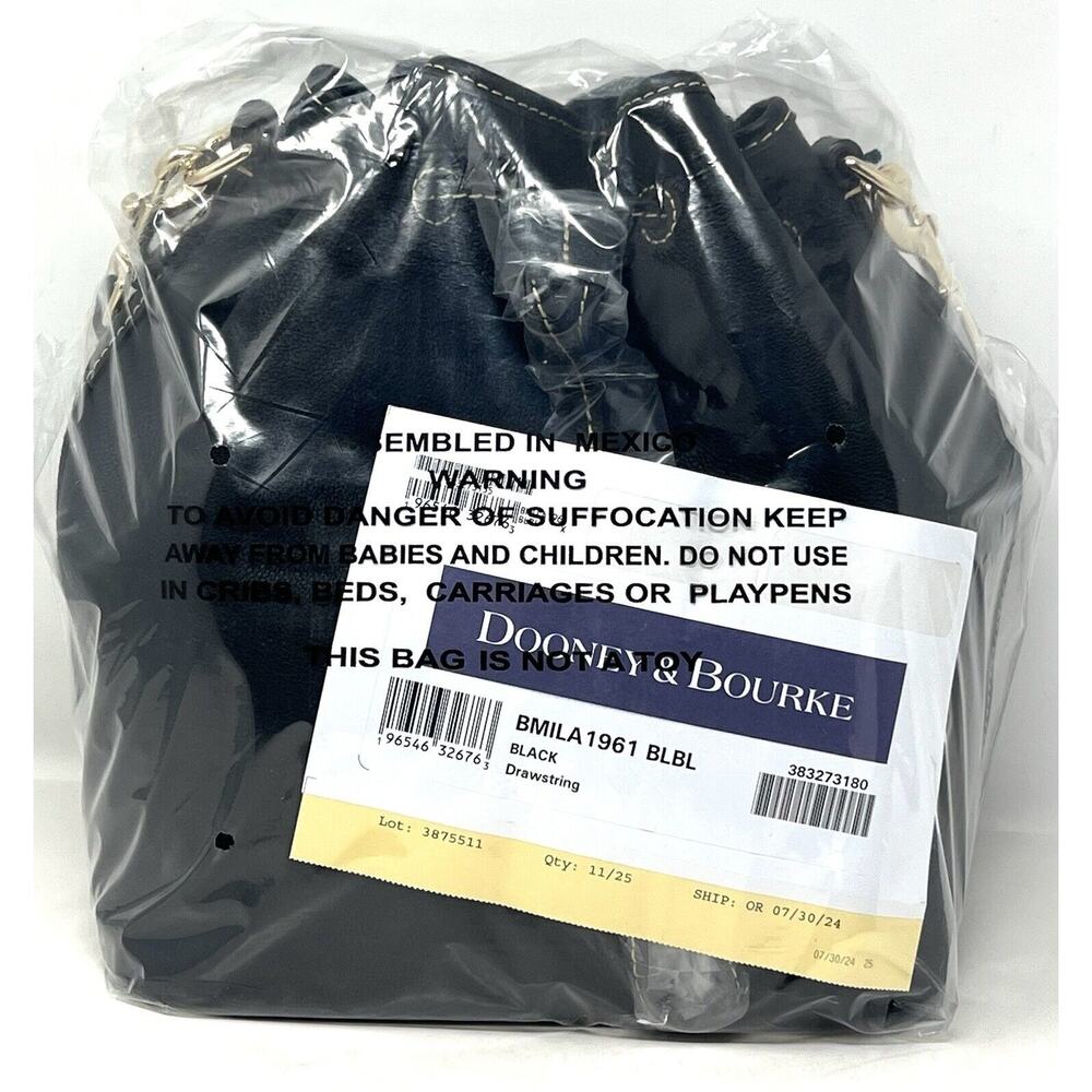 Dooney & Bourke Sorrento Drawstring Shoulder Bag BLACK Leather NWT $328 Bucket - Picture 2 of 16